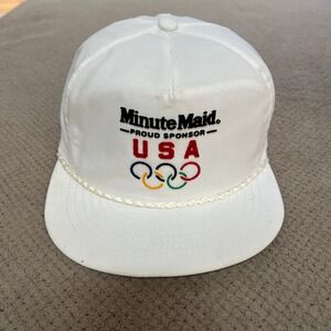 Vintage 1990s Minute Maid USA Olympics Snapback Hat White Rope OSFA